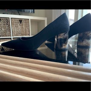 Tortoise shell suede black heels